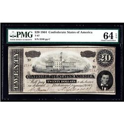 1864 $20 The Confederate States of America Note PMG 64EPQ