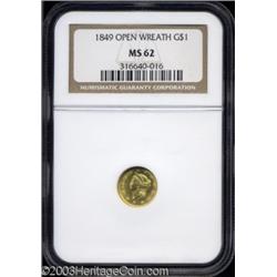 1849 G$1 Open Wreath MS62 NGC.