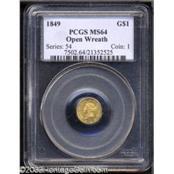 1849 G$1 Open Wreath MS64 PCGS.