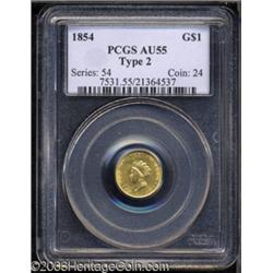 1854 G$1 Type Two AU55 PCGS.