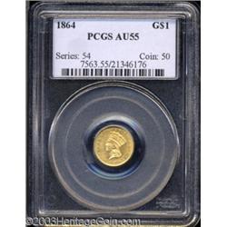1864 G$1 AU55 PCGS.