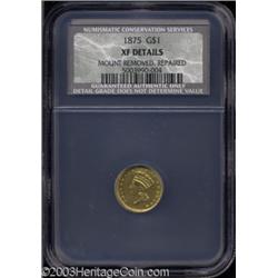 1875 G$1 XF40 Details, Mount Removed, Repaired, NCS.