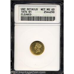 1876 G$1 --Cleaned--ANACS. Unc Details, Net MS60.