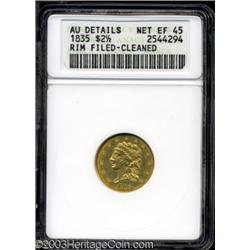 1835 $2 1/2 --Rim Filed, Cleaned--ANACS. AU Details, Net XF45.
