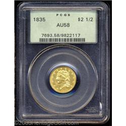 1835 $2 1/2 AU58 PCGS.