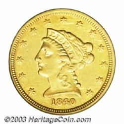 1840 $2 1/2 AU50 PCGS.