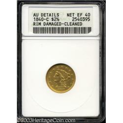 1840-C $2 1/2 --Rim Damaged, Cleaned--ANACS. AU Details, Net XF40