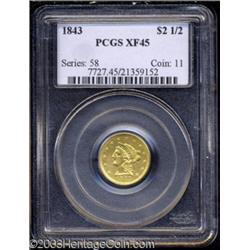 1843 $2 1/2 XF45 PCGS.