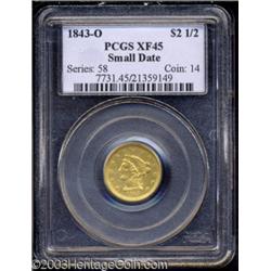 1843-O $2 1/2 Small Date XF45 PCGS.