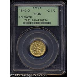 1843-O $2 1/2 Large Date XF45 PCGS.