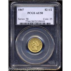 1847 $2 1/2 AU50 PCGS.
