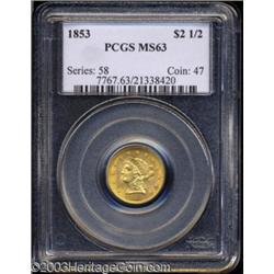 1853 $2 1/2 MS63 PCGS.