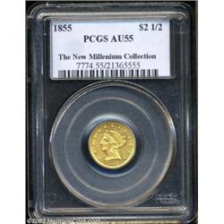 1855 $2 1/2 AU55 PCGS.