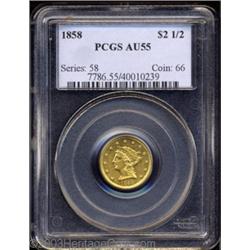 1858 $2 1/2 AU55 PCGS.