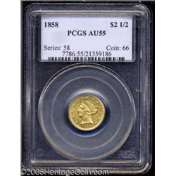1858 $2 1/2 AU55 PCGS.