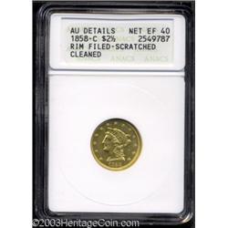 1858-C $2 1/2 --Rim Filed, Scratched, Cleaned--ANACS. AU Details, Net XF40.