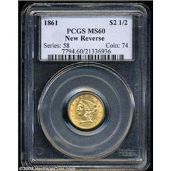1861 $2 1/2 New Reverse MS60 PCGS.