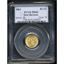 1861 $2 1/2 New Reverse MS61 PCGS.