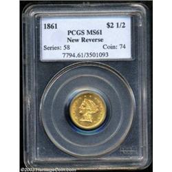 1861 $2 1/2 New Reverse MS61 PCGS.