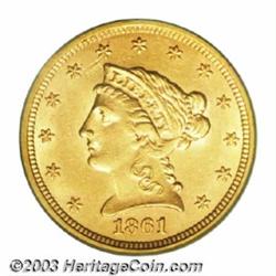 1861-S $2 1/2 AU58 PCGS.