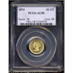 1874 $2 1/2 AU58 PCGS.