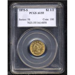 1875-S $2 1/2 AU55 PCGS.