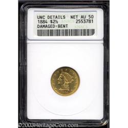 1884 $2 1/2 --Damaged, Bent--ANACS. Unc Details, Net AU50.