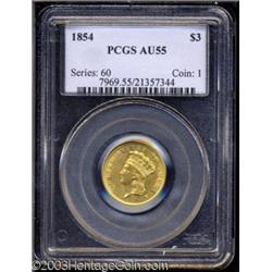 1854 $3 AU55 PCGS.