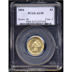1854 $3 AU55 PCGS.