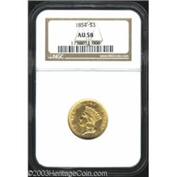 1854 $3 AU58 NGC.