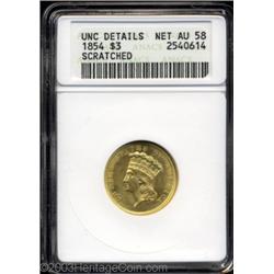 1854 $3 --Scratched--ANACS. Unc Details, Net AU58.