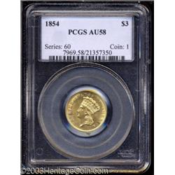 1854 $3 AU58 PCGS.