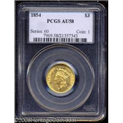 1854 $3 AU58 PCGS.