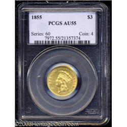1855 $3 AU55 PCGS.
