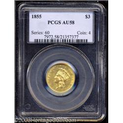 1855 $3 AU58 PCGS.