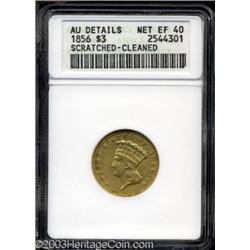 1856 $3 --Scratched, Cleaned--ANACS. AU Details, Net XF40.