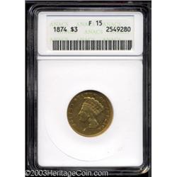 1874 $3 Fine 15 ANACS.