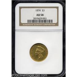1874 $3 AU58 NGC.