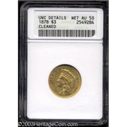 1878 $3 --Cleaned--ANACS. Unc Details, Net AU50.