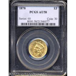 1878 $3 AU58 PCGS.