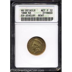 1888 $3 --Ex-Jewelry, Bent--ANACS. AU Details, Net Fine 12.
