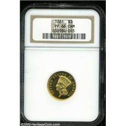 1881 $3 PR66 Cameo NGC.