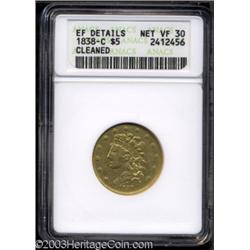 1838-C $5 --Cleaned--ANACS. XF Details, Net VF30.