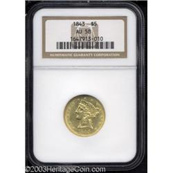 1843 $5 AU58 NGC.