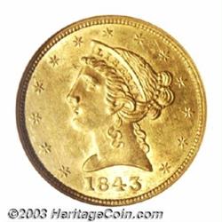 1843 $5 MS62 NGC.