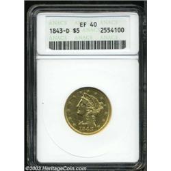 1843-D $5 Large D XF40 ANACS.