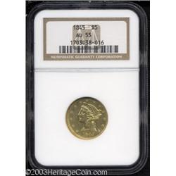 1845 $5 AU55 NGC.