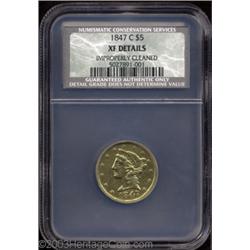 1847-C $5 XF40 Details, Improperly Cleaned, NCS.