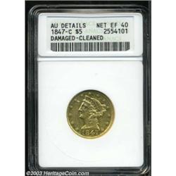 1847-C $5 --Damaged, Cleaned--ANACS. AU Details, Net XF40.