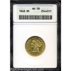 1848 $5 AU58 ANACS.